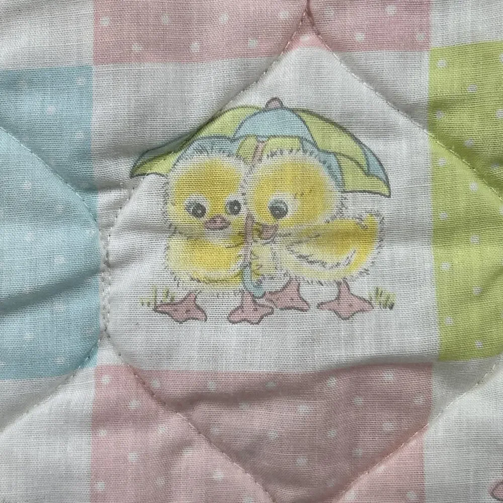 Vintage Baby Blanket Pastel Colorblock Chicks Ducks Nursery Photo Prop READ
